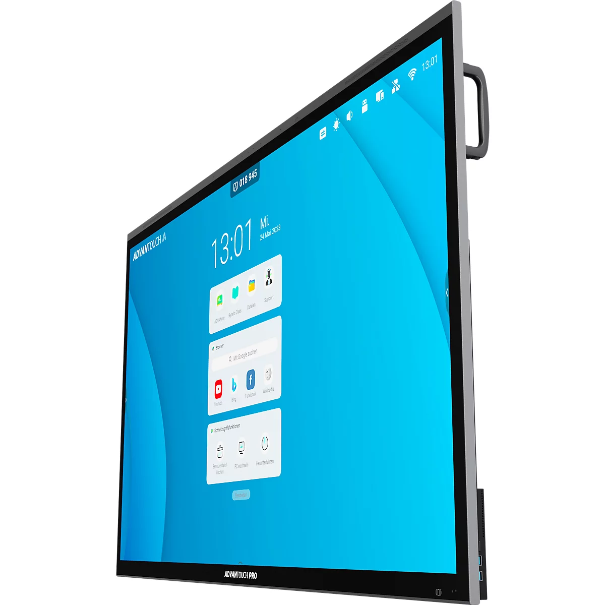 ADVANTOUCH PRO 3 business monitor, 65', IPS-paneel, 3840 x 2160 px, 4K UHD, 8 microfoons, 2 x 8 W/2 x 18 W, HDMI/USB/LAN/WiFi, zwart
