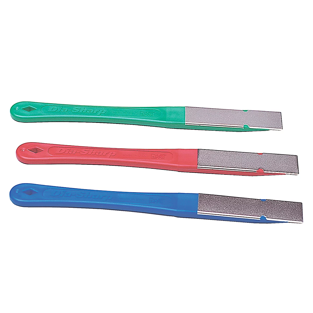 Affûteur diamant DMT Dia-Sharp Mini-Hone-Kit, 3 pièces, grossier 45 µ/fine 25 µ/extra fin 9 µ, peut être utilisé à sec et à l'eau, L 82 mm chacun