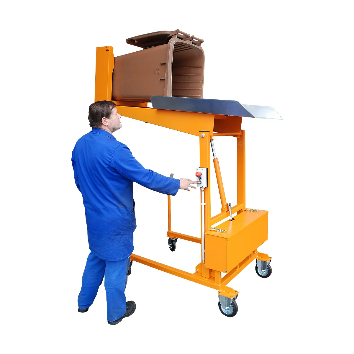 Afval container station kiepstation MKS-F, electrohydraulisch 12 V, oranje RAL 2000