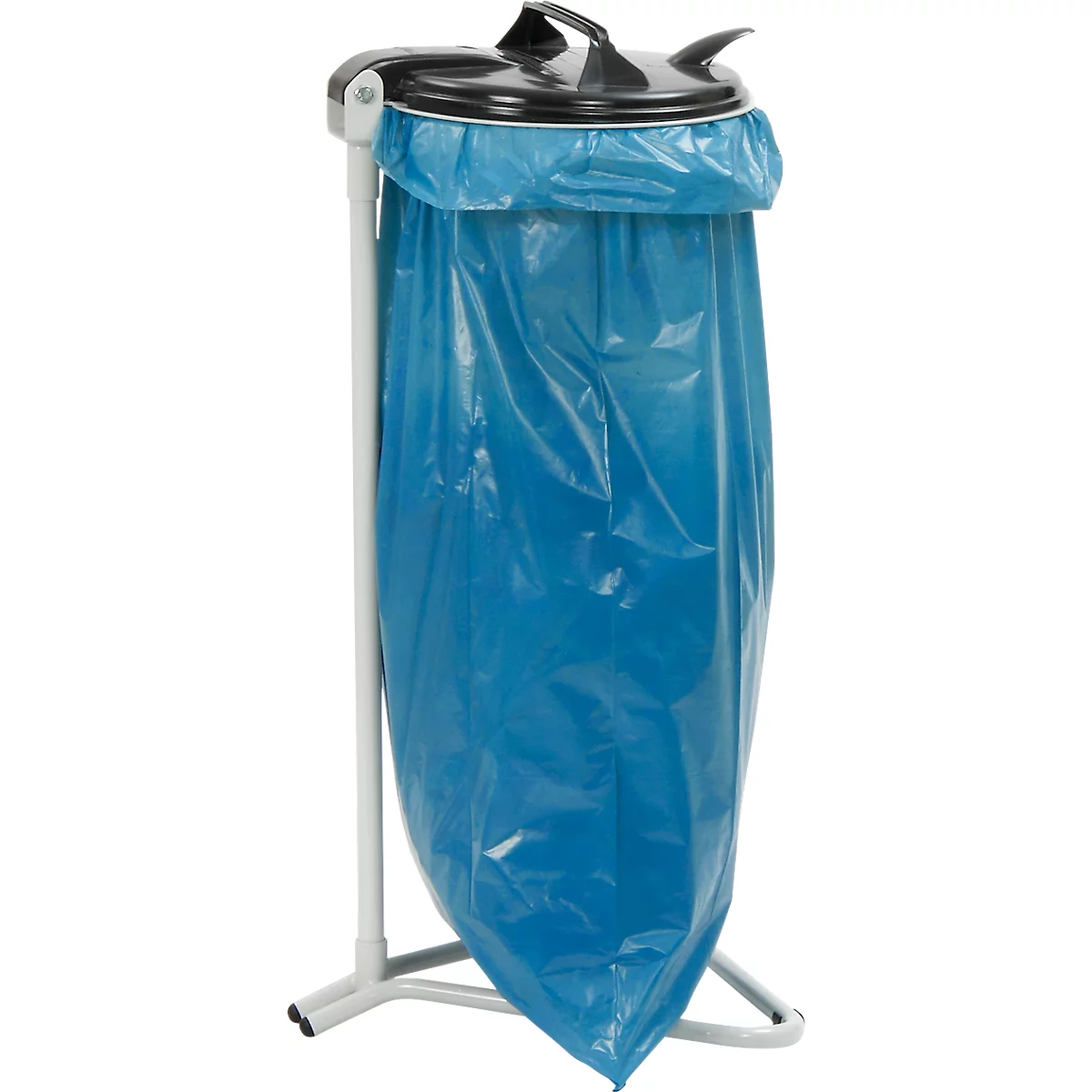 Afvalbak Fetra 1385, stationair, voor afvalzakken met een inhoud van 120 l, met deksel en klemring, handgreep, B 500 x H 960 mm, staal en PVC, lichtgrijs