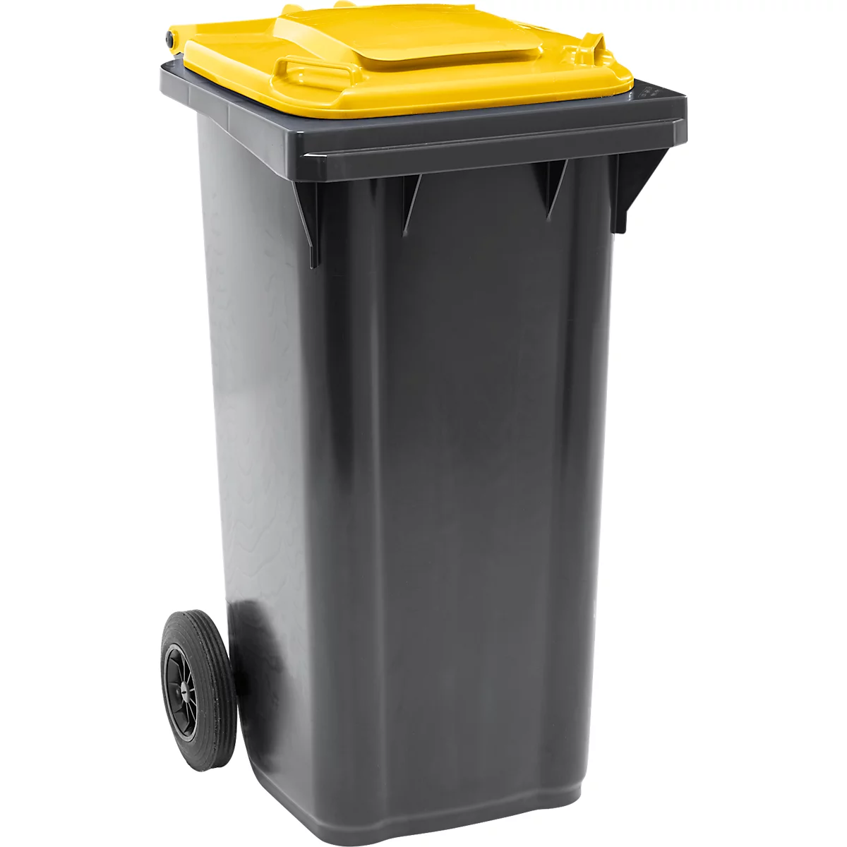Afvalbak GMT eXtra - 90 % gerecycled kunststof - 120 l - EN 840 - voorbereid voor chiphouder - zwart – deksel geel - merk SSI Schäfer