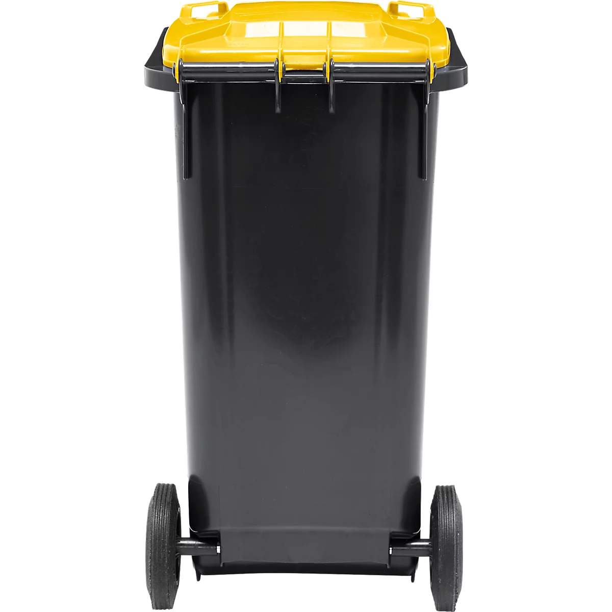 Afvalbak GMT eXtra - 90 % gerecycled kunststof - 120 l - EN 840 - voorbereid voor chiphouder - zwart – deksel geel - merk SSI Schäfer