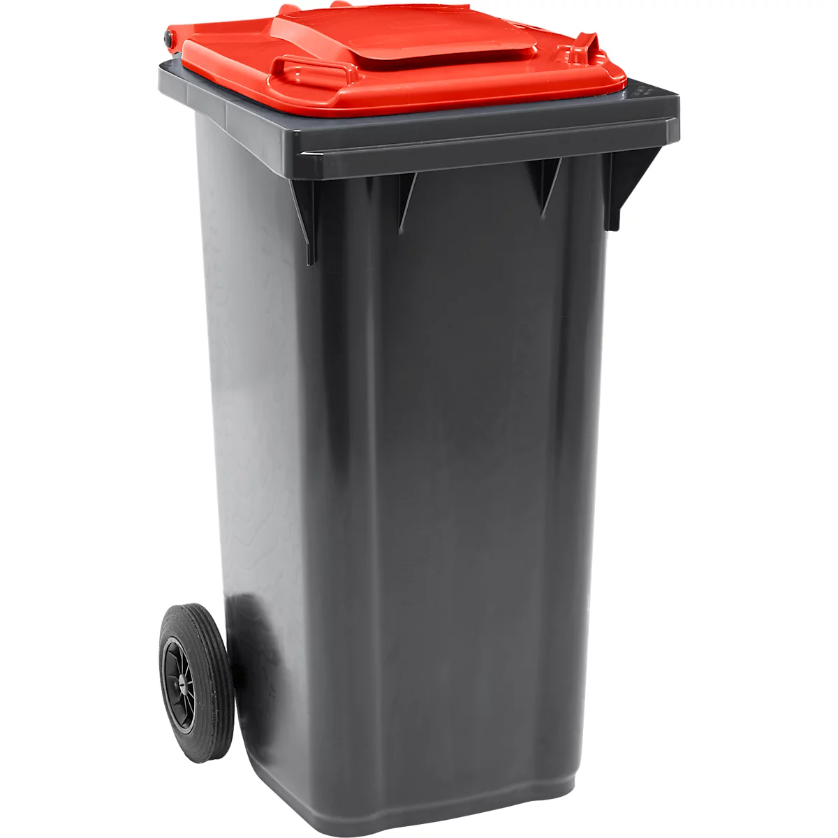 Afvalbak GMT eXtra - 90 % gerecycled kunststof - 120 l - EN 840 - voorbereid voor chiphouder - zwart – deksel rood – merk SSI Schäfer