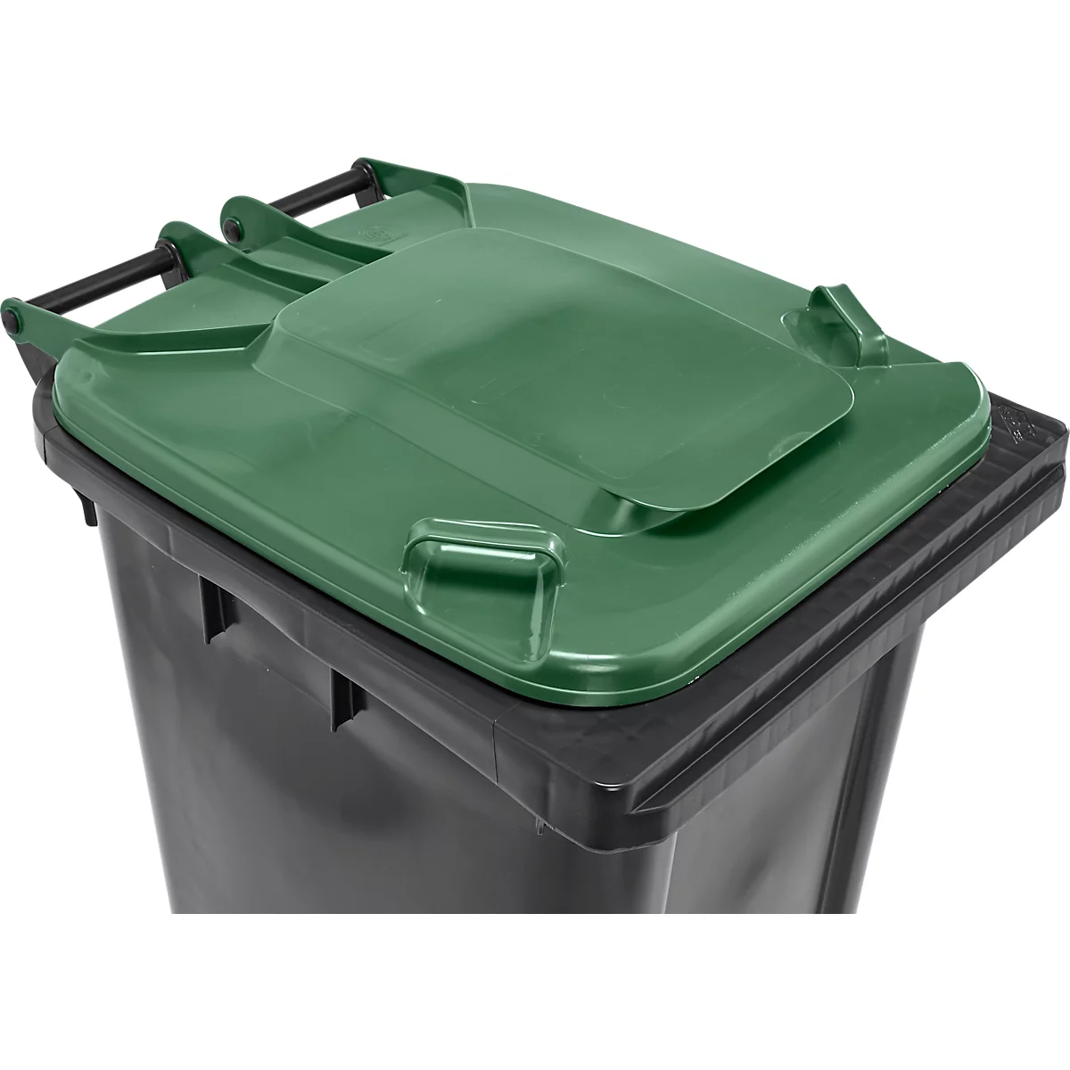 Afvalbak GMT eXtra - 90 % gerecycled kunststof - 240 l - EN 840 - voorbereid voor chiphouder - zwart - deksel groen - merk SSI Schäfer