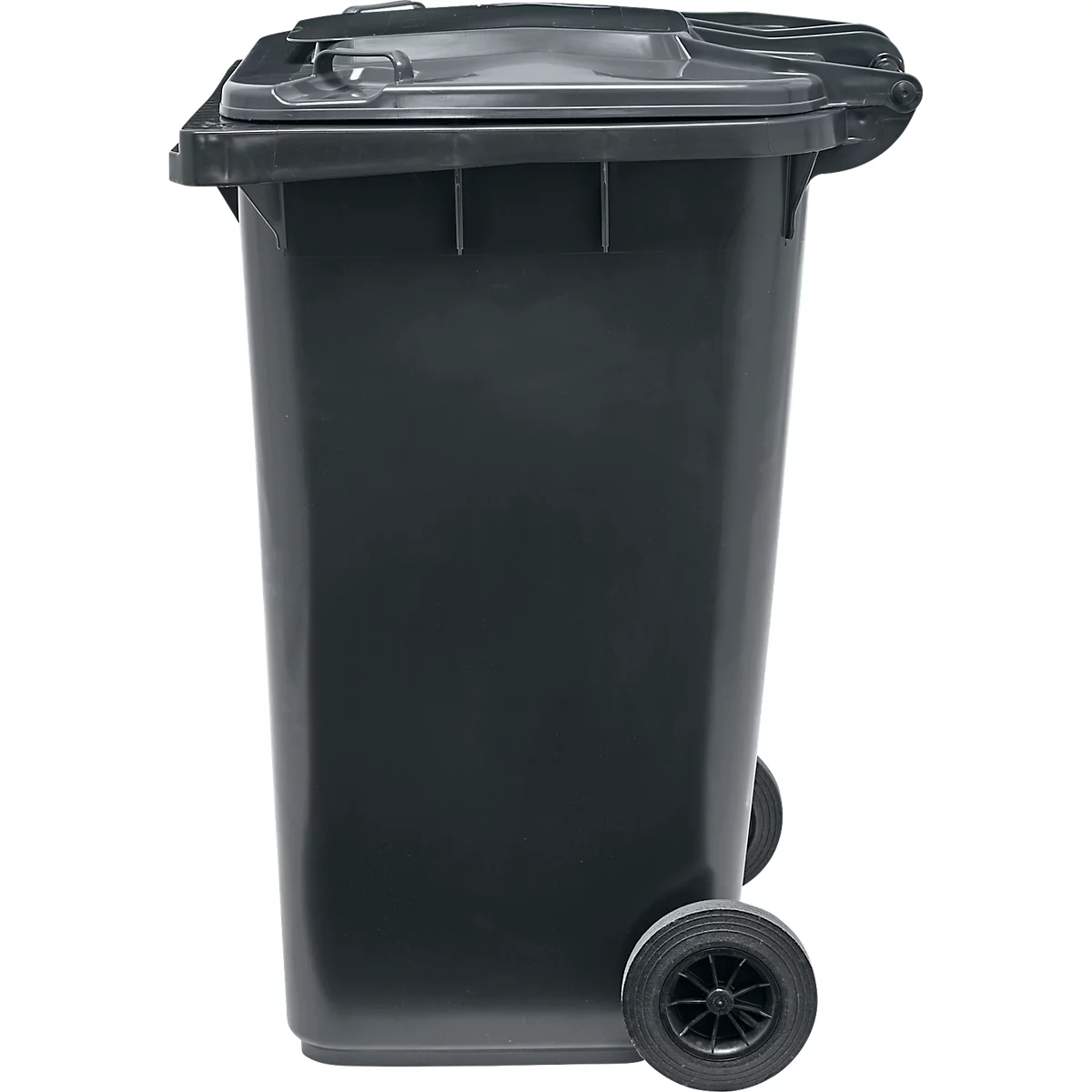 Afvalbak GMT eXtra - 90 % gerecycled kunststof - 240 l - EN 840 - voorbereid voor chiphouder - zwart – deksel zwart - merk SSI Schäfer