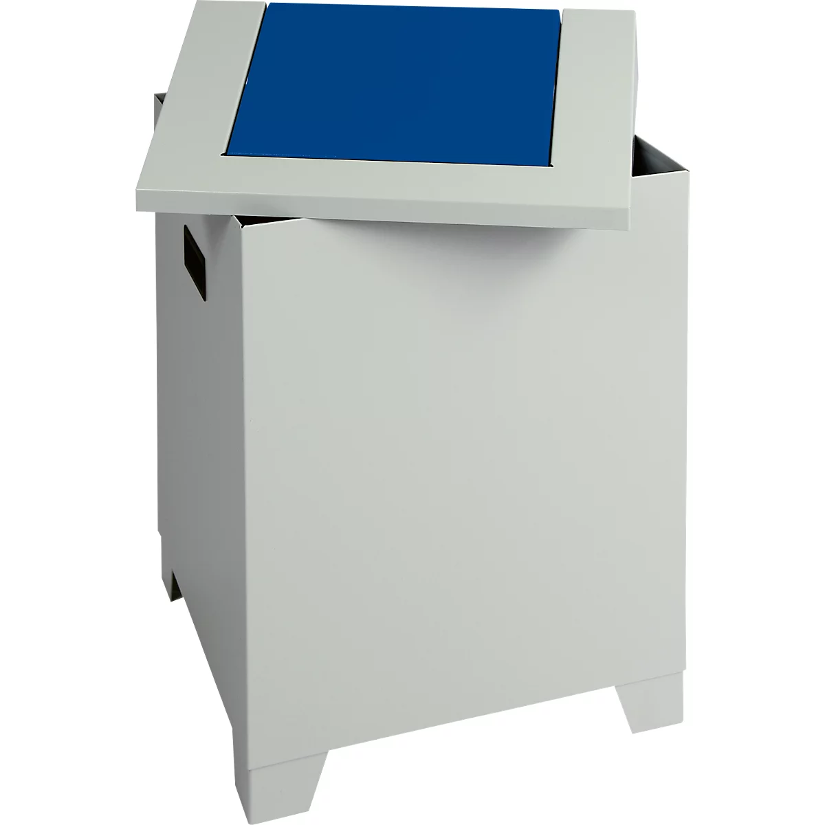 Afvalbak, plaatstaal, grijs, 73 l, B 400 x D 400 x H 680 mm, deksel met klapdeksel
