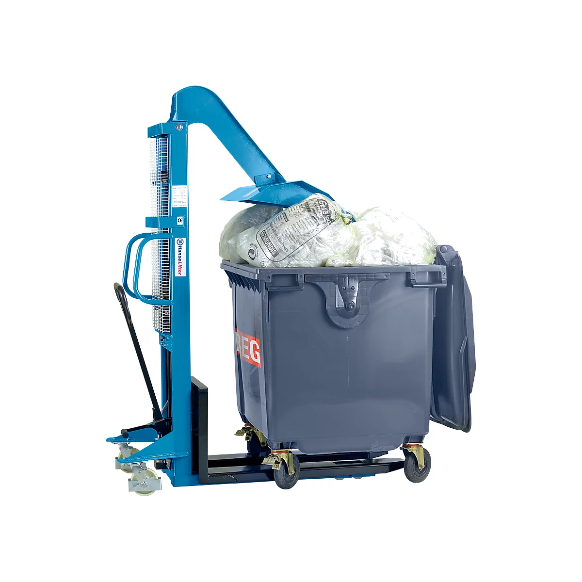 Afvalverdichter HanseLifter® LiftPress LP1100, incl. hoogheffende truck SDJ 1016, voor standaard afvalcontainers met een volume van 800-1100 liter