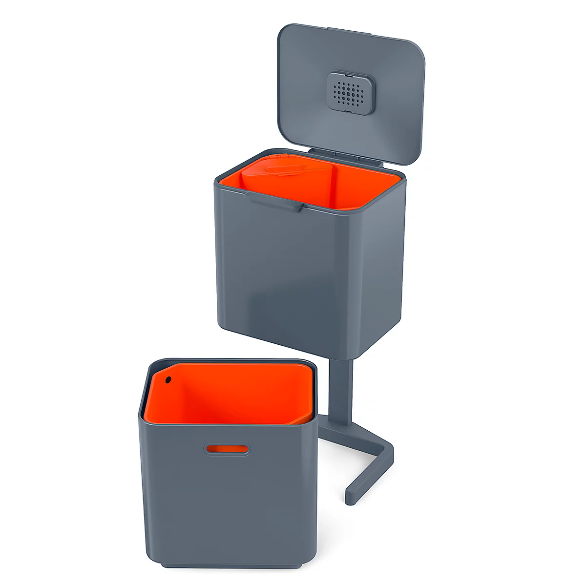 Afvalverzamelaar Intelligent Waste Totem, rechthoekig, open vak + schuiflade, 60 l, met deksel, rvs, grafiet