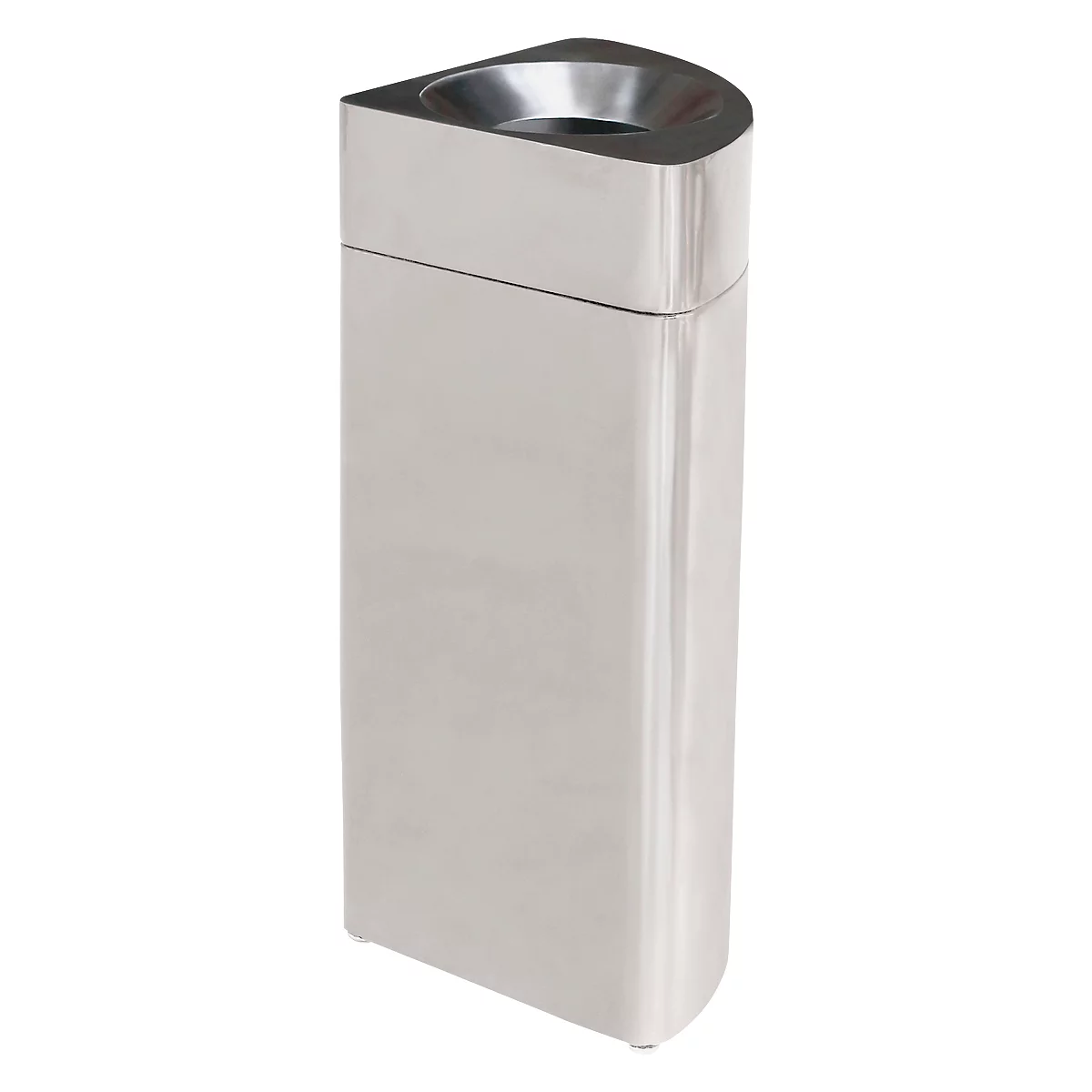 Afvalverzamelaar Orgavente, staal, volume 30 l, driehoekig, B 350 x D 350 x H 760 mm, zelfblussende emmer, rvs