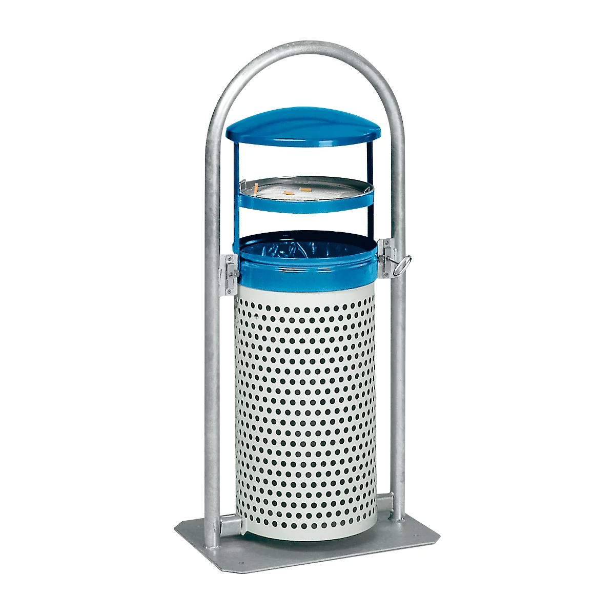 Afvalverzamelaar - staal - met asbakinzet - 65 L - blauw/wit