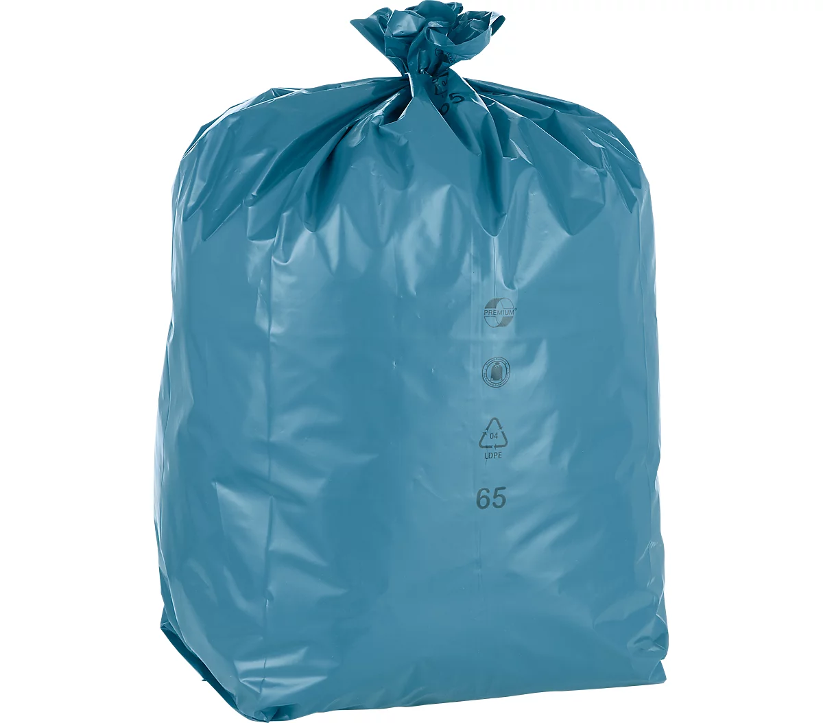 Afvalzakken Premium - 120 l - doorstoot- en scheurvast - recycling - LDPE - blauw - 100 stuks