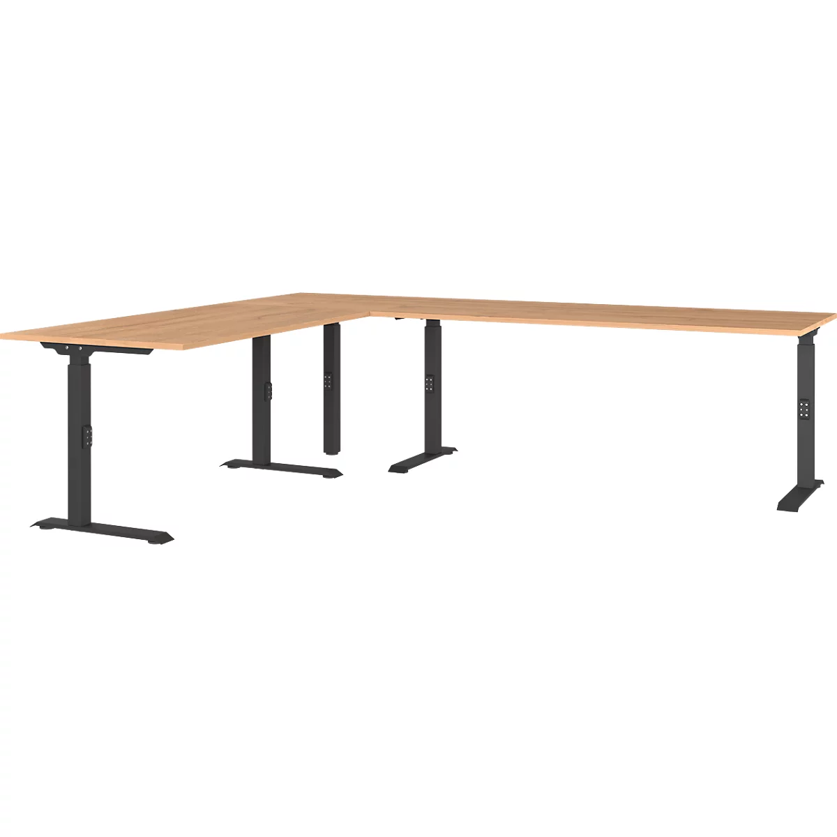 Agenda Home hoekbureau, mechanisch in hoogte verstelbaar, B 2600 x D 2200 x H 680-910 mm, Eiken kleinzoon/zwart