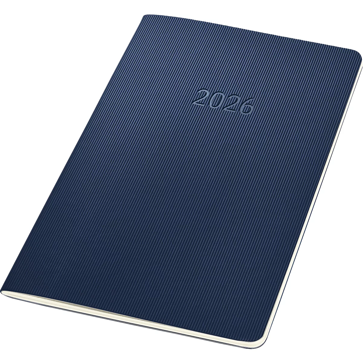 Bloc-notes bleu avec surface côtelée, gaufrage 2026.