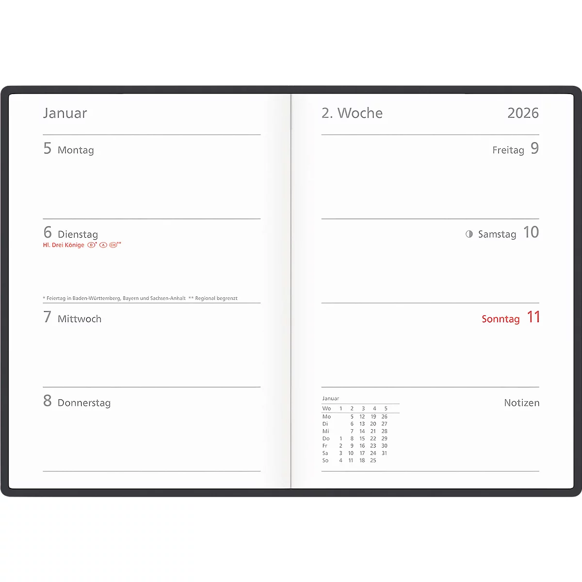 Agenda semainier Korsch Colour 2026, 160 pages, L 110 x H 155 mm, papier/plastique, anthracite