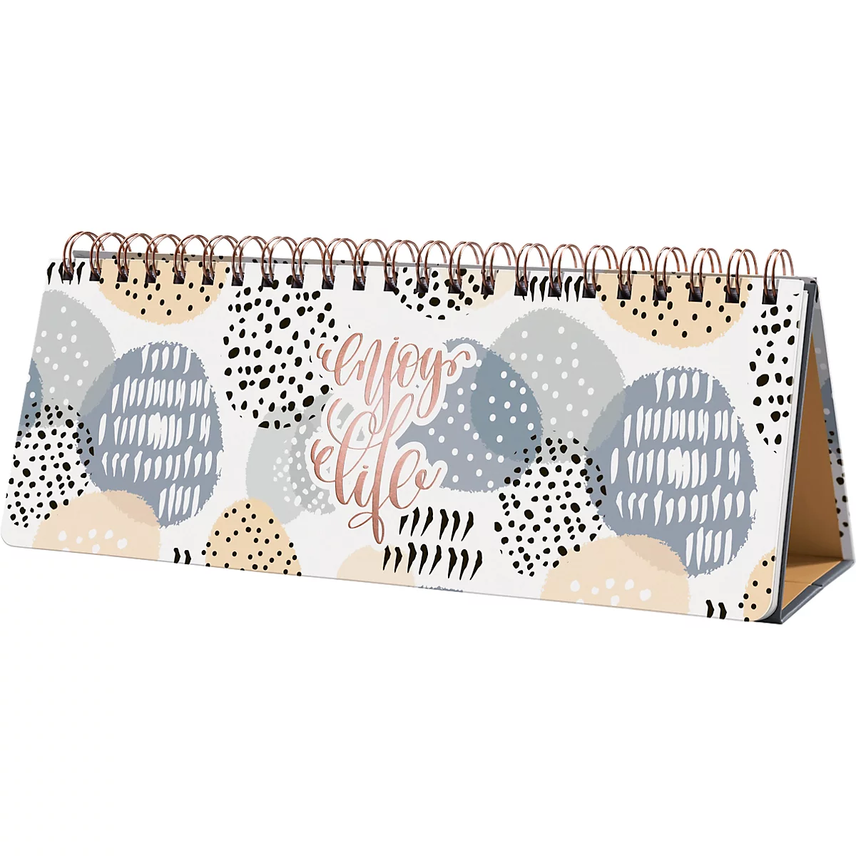 Calendrier de bureau avec spirale et motifs floraux et l'inscription "enjoy life".