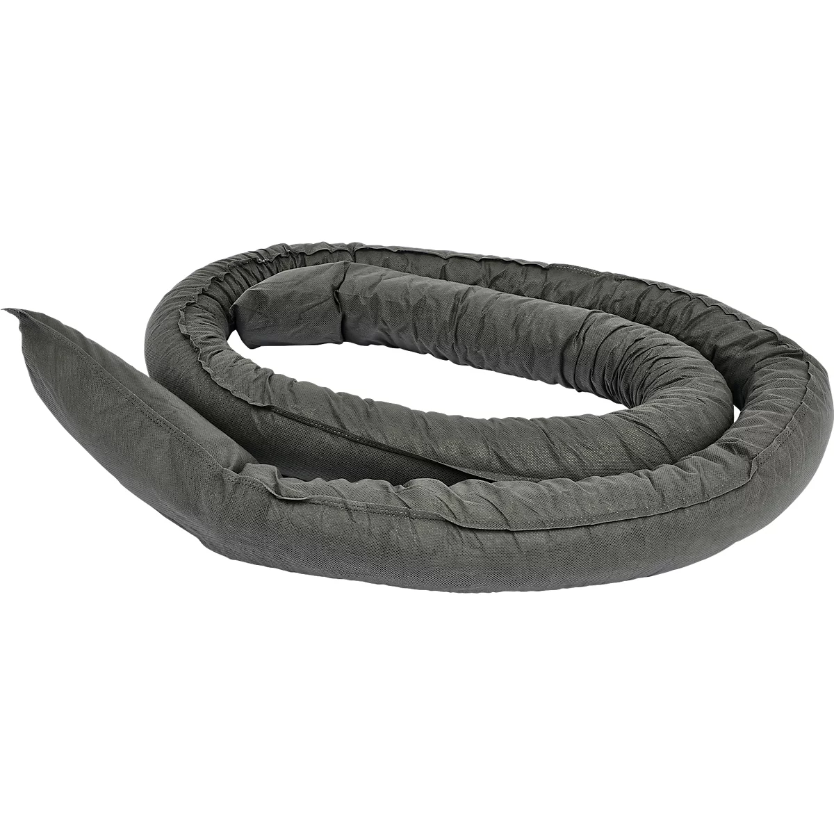 Barrera absorbente de aceite o químicos gris, enrollada.