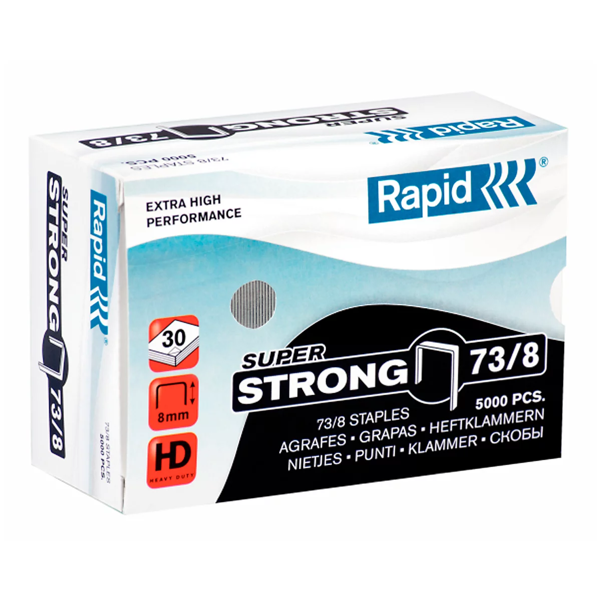 Agrafes SuperStrong 73/8 Rapid, attache de 10 à 30 feuilles, 5000 p.
