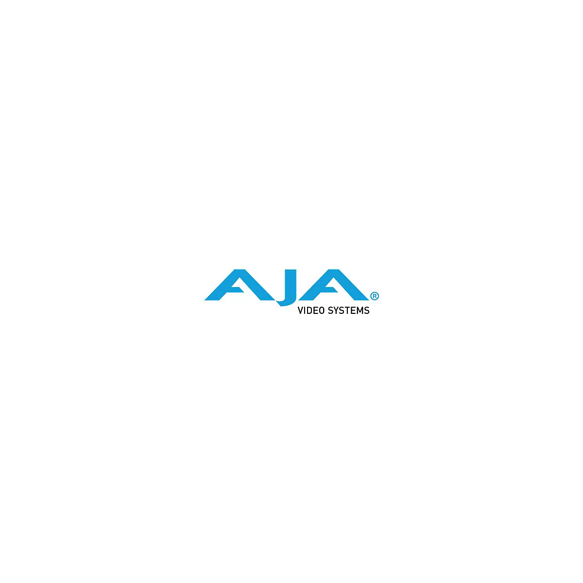 Blaues Logo von AJA Video Systems auf weißem Hintergrund.