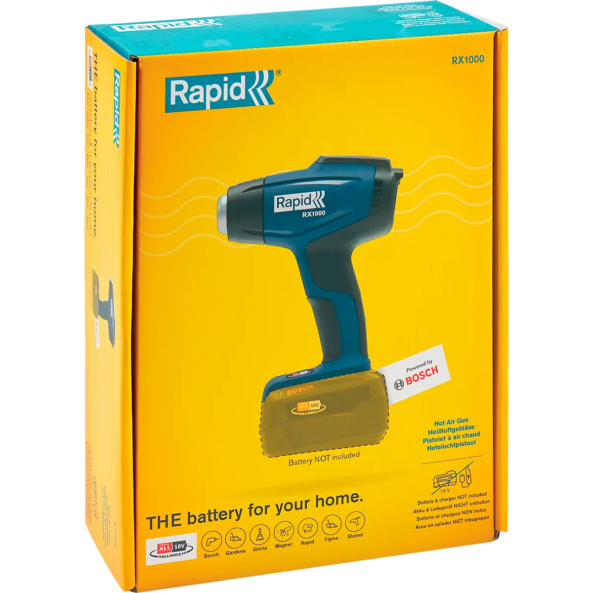 Akku-Heißluftgebläse Rapid RX1000, LCD-Anzeige, Luftmengeneinstellung, bis 550°C, ohne Akku & ohne Ladegerät