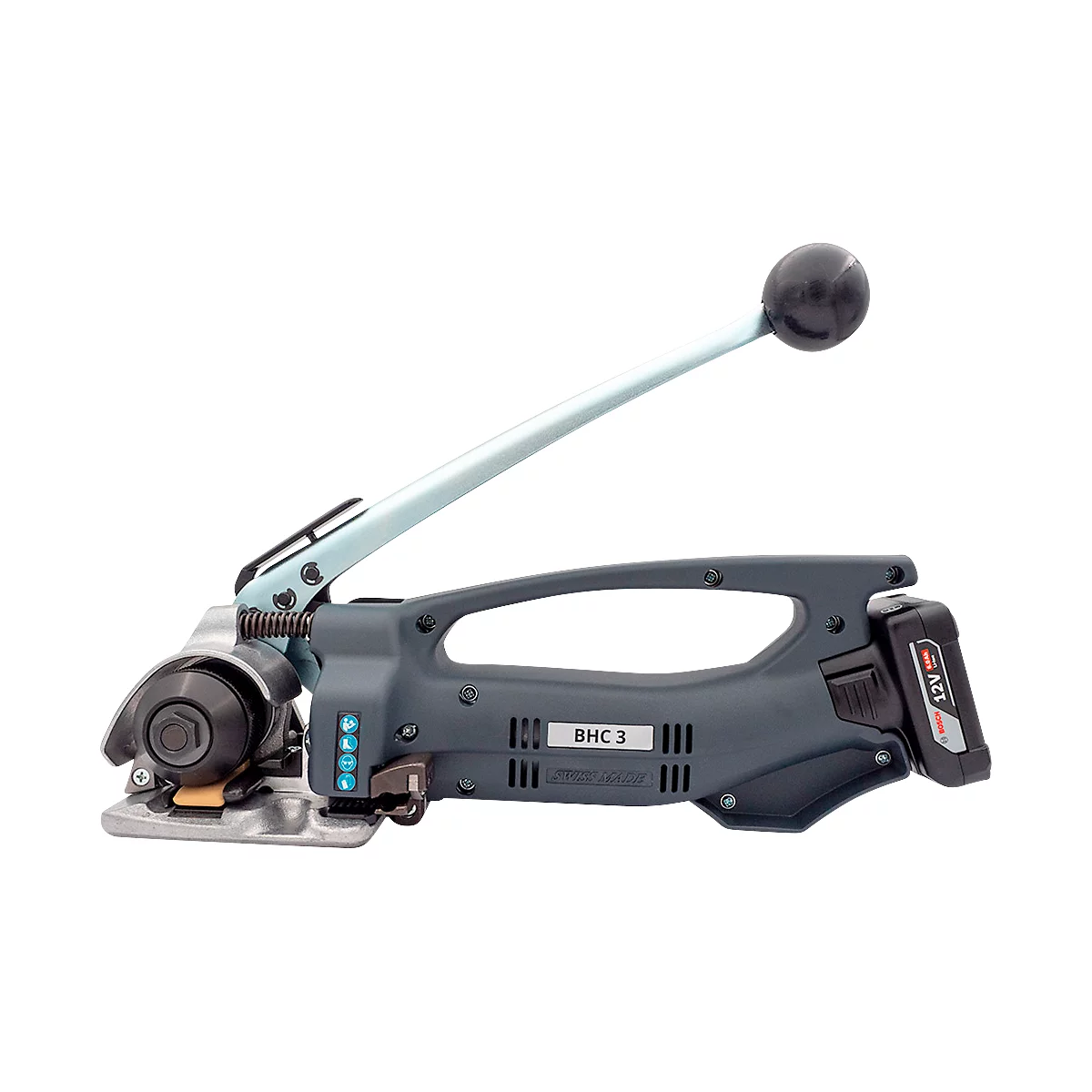 Akku Umreifungsgerät BHC-3, für PE-& PET-Bänder mit B 9-19 mm & Stärke 0,5-1,0 mm, Zugkraft 2300 N, integrierte Schneideeinheit, LED-Anzeige, schwarz