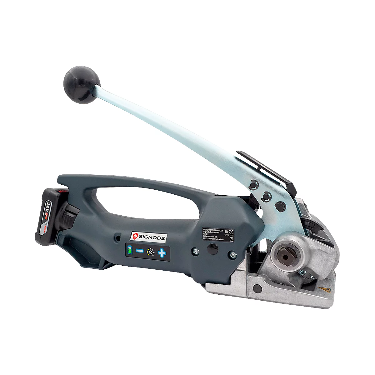 Akku Umreifungsgerät BHC-3, für PE-& PET-Bänder mit B 9-19 mm & Stärke 0,5-1,0 mm, Zugkraft 2300 N, integrierte Schneideeinheit, LED-Anzeige, schwarz