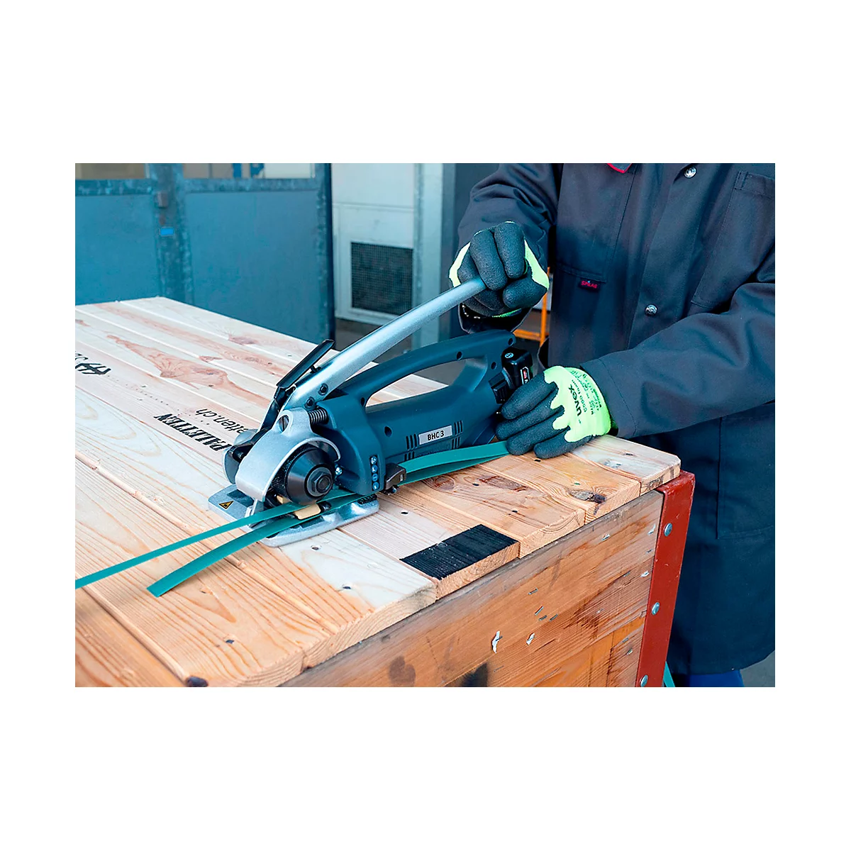 Akku Umreifungsgerät BHC-3, für PE-& PET-Bänder mit B 9-19 mm & Stärke 0,5-1,0 mm, Zugkraft 2300 N, integrierte Schneideeinheit, LED-Anzeige, schwarz