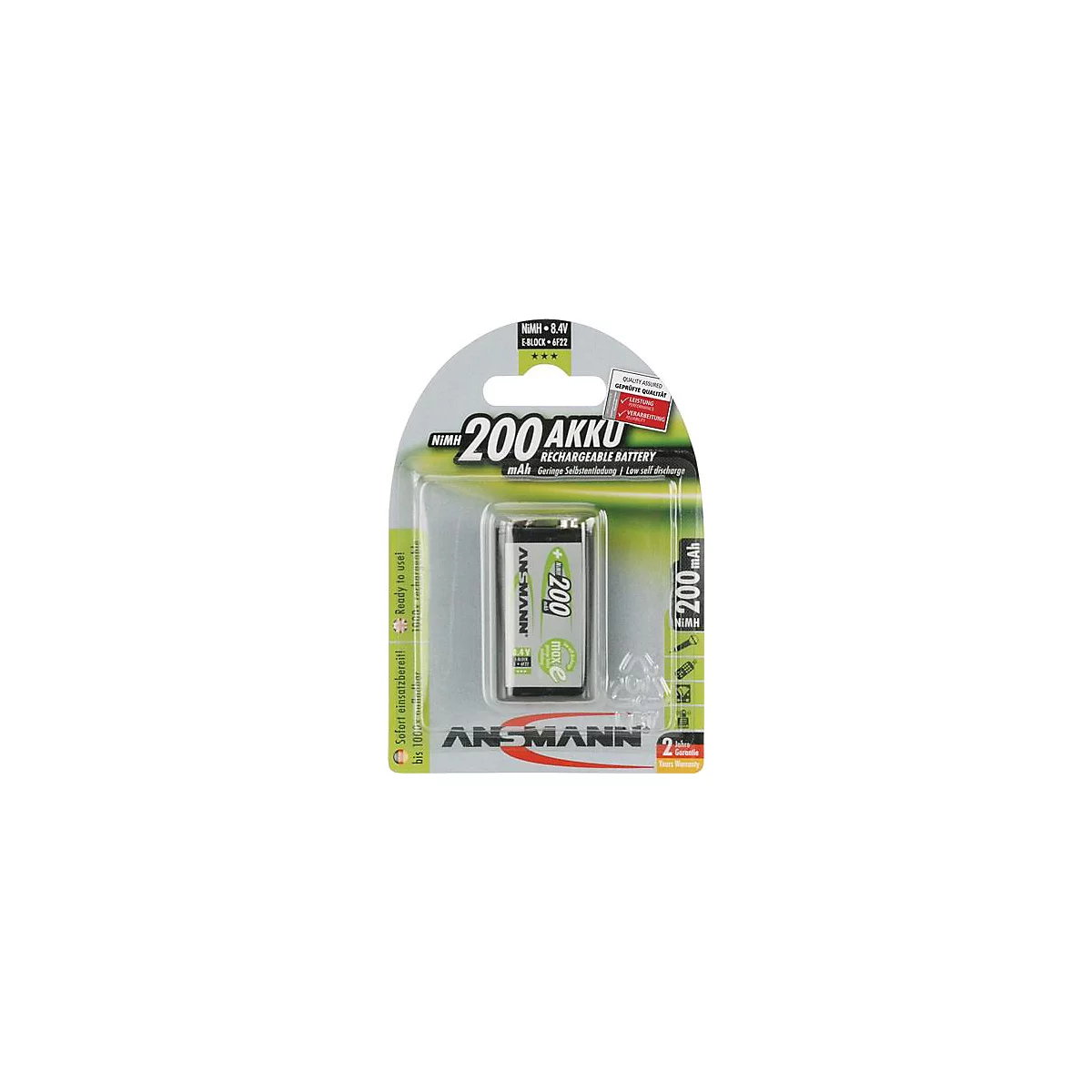 Akkuzelle maxE 8,4 V 200 mAh 9V E-Block HR9V 1 1St./Blister ANSMANN
