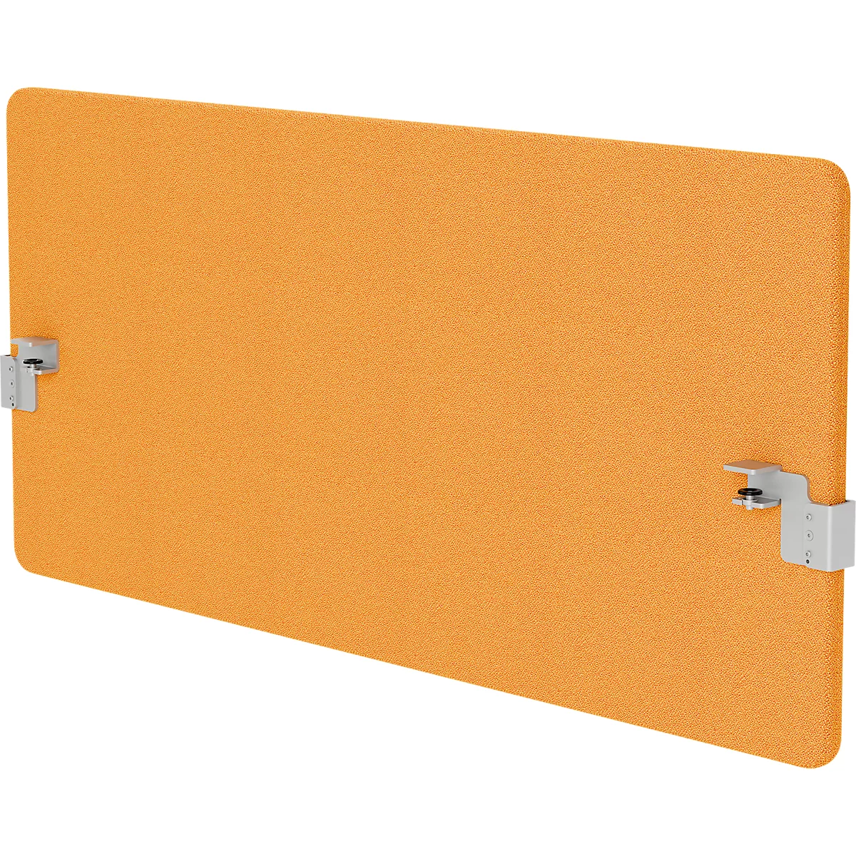 Oranje plaat met montagebeugels. Plaat met een matte afwerking.