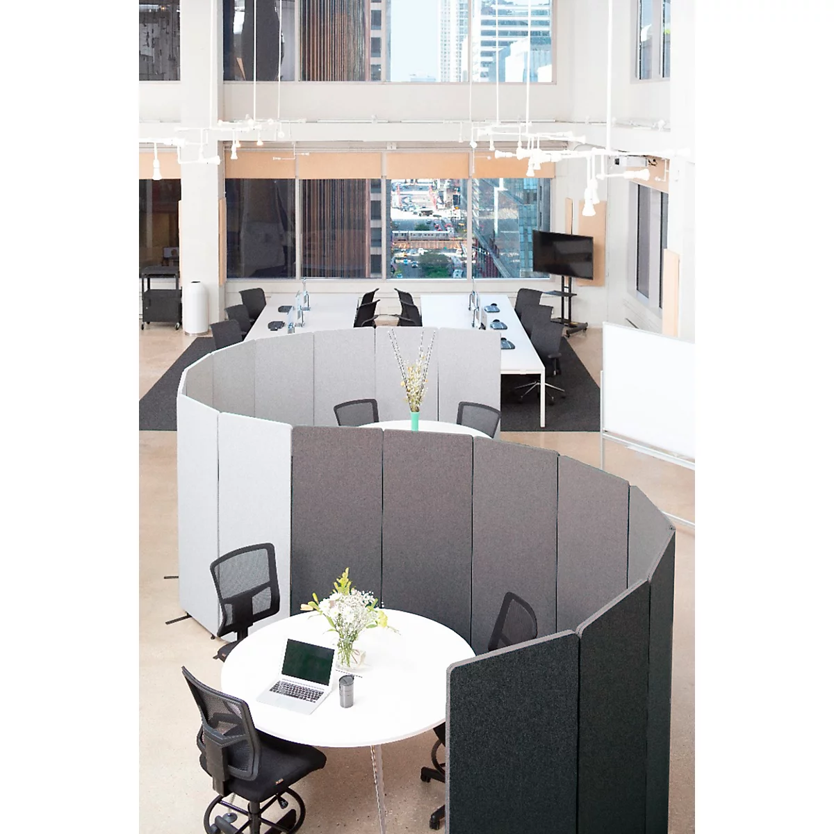 Akoestische scheidingswand Luxor - 3 panelen - Post-Consumer Recyclingmaterialien - B 1830 x D 35 x H 1680 mm - leigrijs