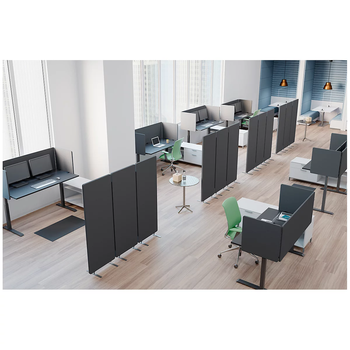 Akoestische scheidingswand Luxor - 3 panelen - Post-Consumer Recyclingmaterialien - B 1830 x D 35 x H 1680 mm - leigrijs