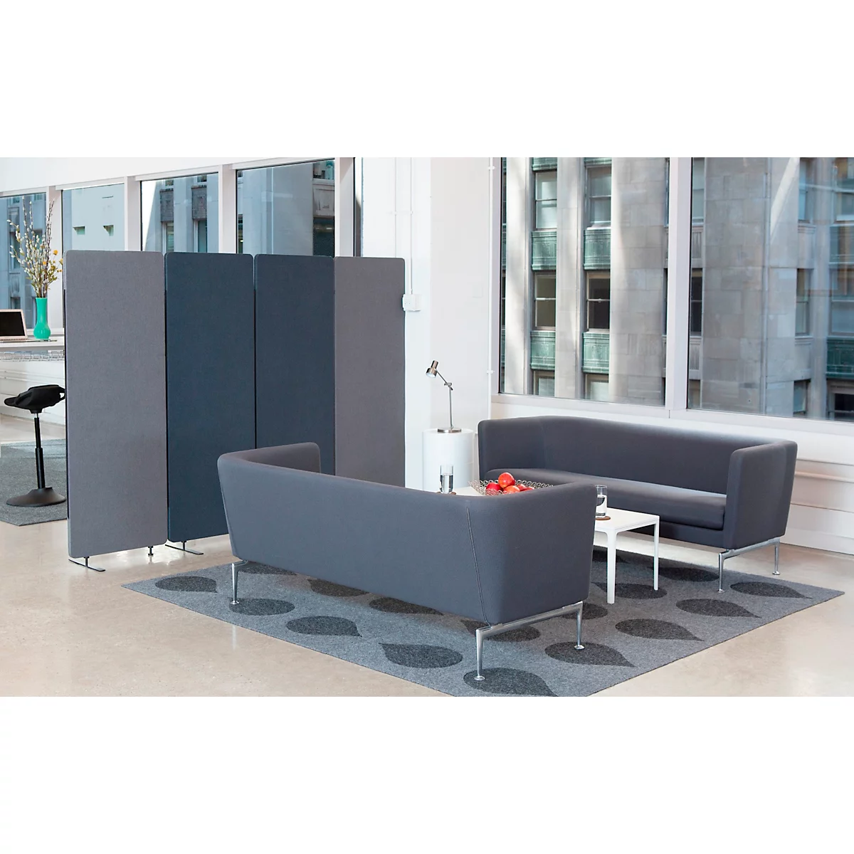 Akoestische scheidingswand Luxor - 3 panelen - Post-Consumer Recyclingmaterialien - B 1830 x D 35 x H 1680 mm -lichtgrijs