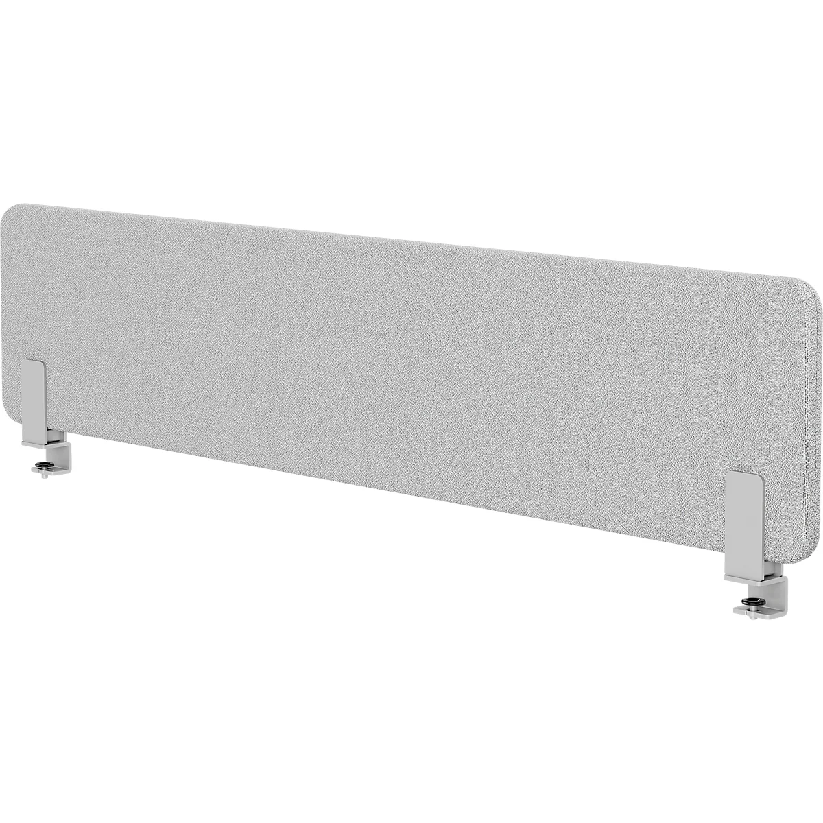 Grijze bureau-afscheiding met beugels.
