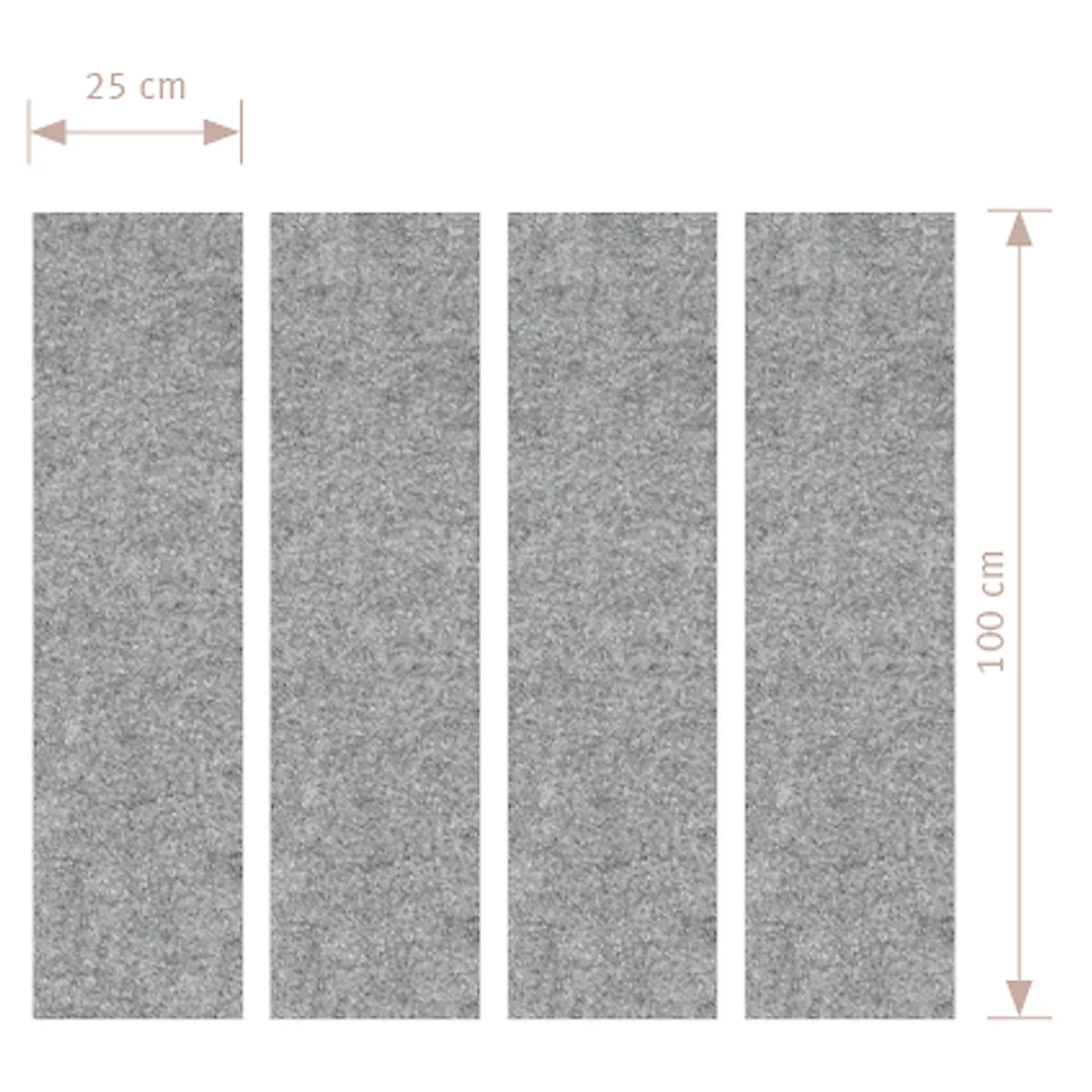 Akoestische wandelementen, 4 stuks, geluiddemper klasse C, bevestiging met magneetstrips, B 250 x H 1000 mm, vlies, grijs gemoffeld