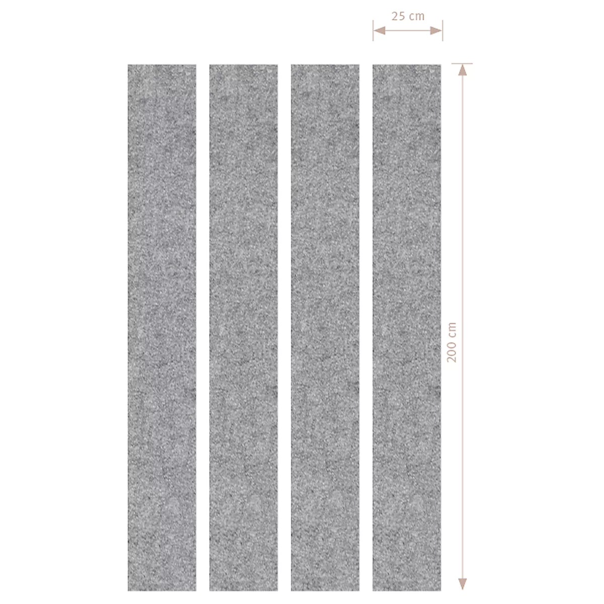 Akoestische wandelementen, 4 stuks, geluiddemper klasse C, bevestiging met magneetstrips, B 250 x H 2000 mm, vlies, grijs gemoffeld
