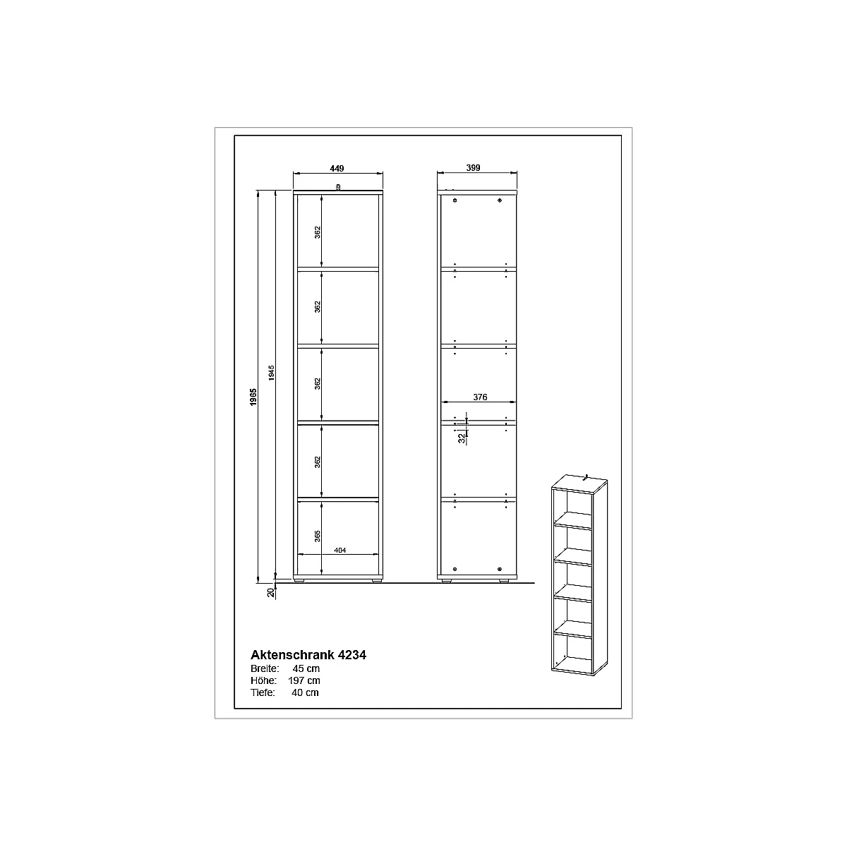 Aktenregal Aalborg, 4 verstellbare Einlegeböden, Traglast bis 30, Möbelgleiter, Spanplatte, melaminharzbeschichtet, B 450 x T 400 x H 1970 mm, graphit