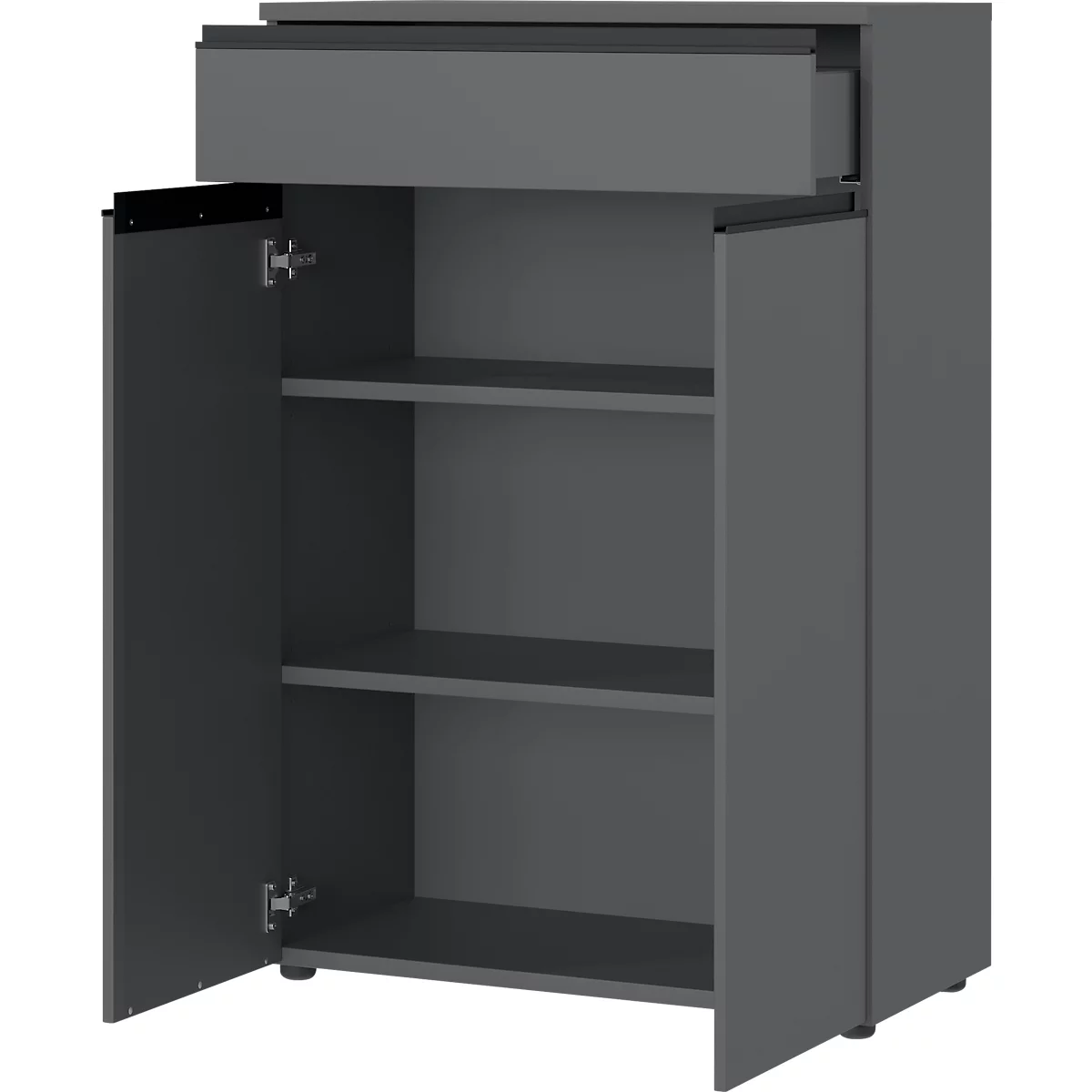 Aktenschrank Aalborg, 1 Schublade, 2 Türen, 2 Fachböden, Möbelgleiter, melaminharzbeschichtet, B 810 x T 400 x H 1200 mm, graphit