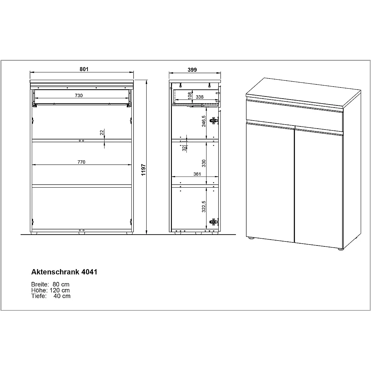 Aktenschrank Aalborg, 1 Schublade, 2 Türen, 2 Fachböden, Möbelgleiter, melaminharzbeschichtet, B 810 x T 400 x H 1200 mm, graphit