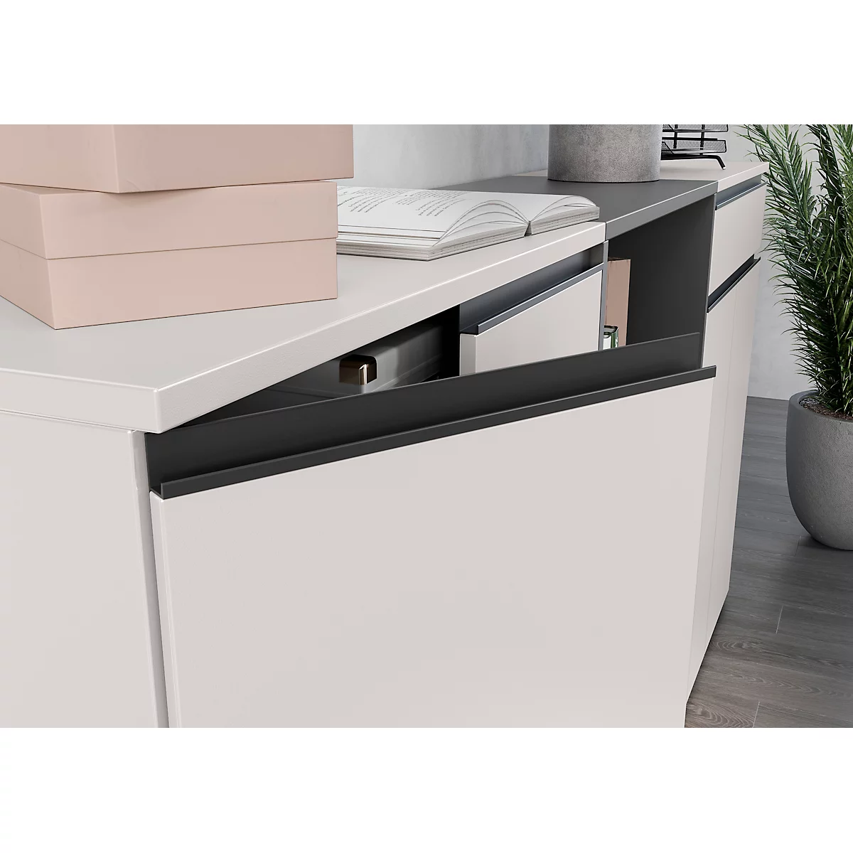 Aktenschrank Aalborg, 2 Türen, 2 Fachböden, Möbelgleiter, melaminharzbeschichtet, B 810 x T 400 x H 1200 mm, kaschmir