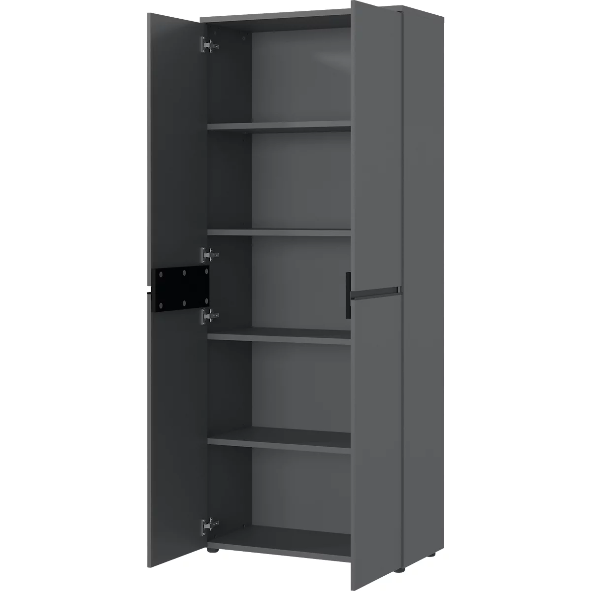 Aktenschrank Aalborg, 2 Türen, 4 Fachböden, Möbelgleiter, Spanplatte melaminharzbeschichtet, B 810 x T 400 x H 1970 mm, graphit