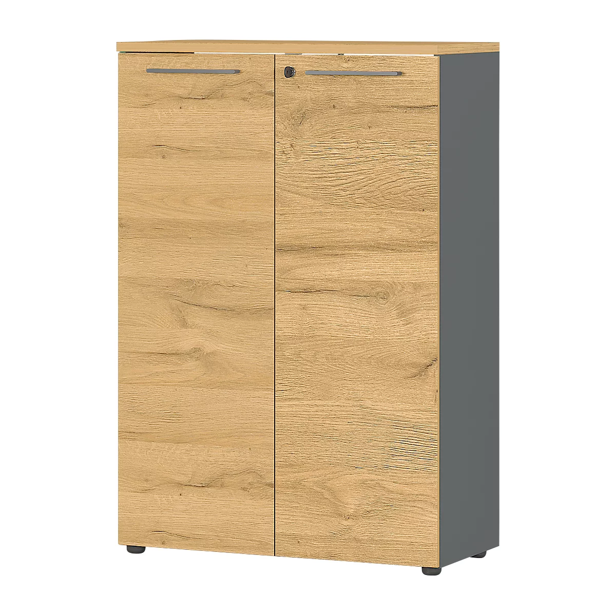 Aktenschrank Agenda Home, 3 OH, abschließbar, B 800 x T 400 x H 1200 mm, Graphit/Eiche