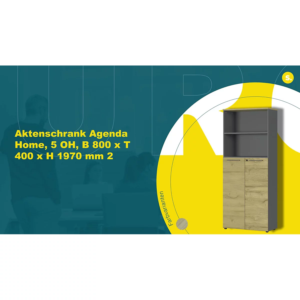 Aktenschrank Agenda Home, 5 OH, B 800 x T 400 x H 1970 mm 2 offene Fächer, abschließbar, Graphit/Eiche