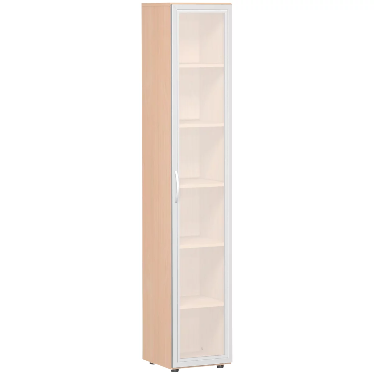 Aktenschrank ALICANTE, 6 Ordnerhöhen, 5 Böden, Glastür links, B 400 x T 400 x H 2160 mm,