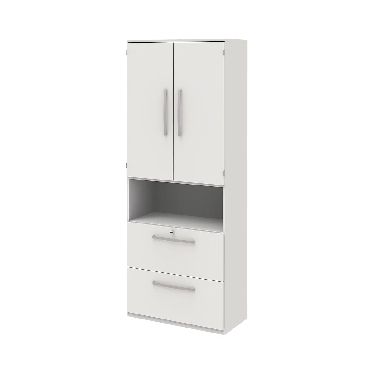 Aktenschrank BARI, 6 OH, 2 Türen, 2 Hängeregister, Zentralverriegelung, B 819 x T 430 x H 2174 mm, weiß