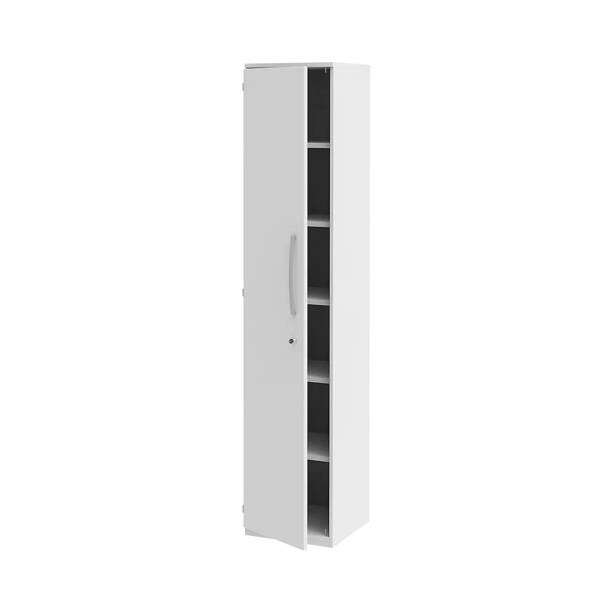 Aktenschrank BARI, 6 Ordnerhöhen, 5 Böden, Schloss, Türanschlag links, B 427 x T 430 x H 2174 mm, weiß