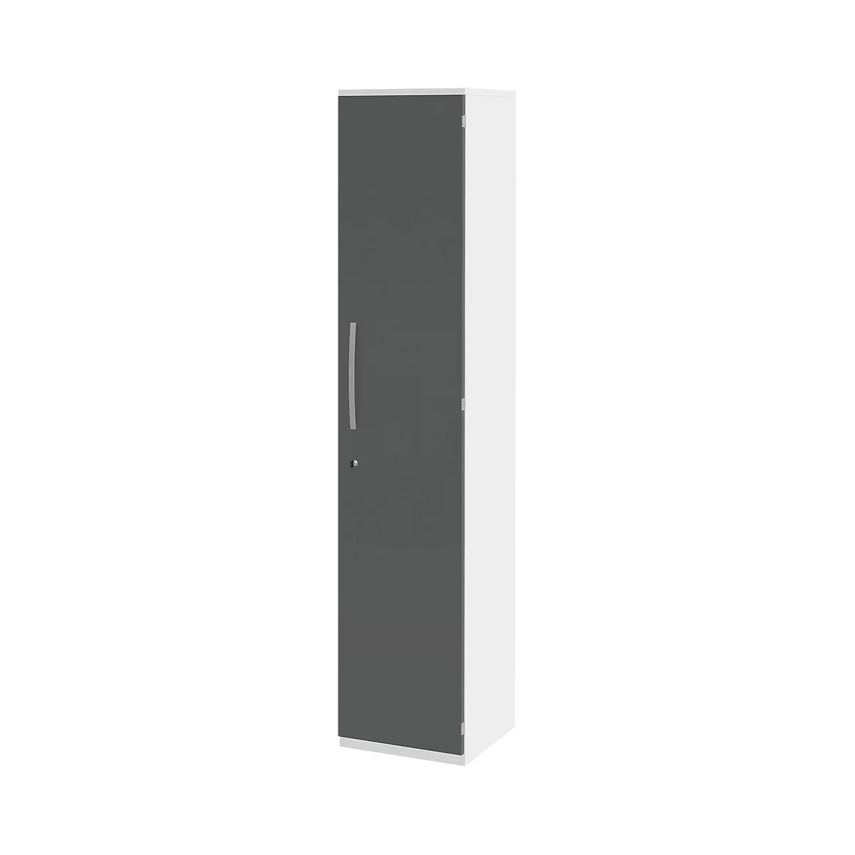 Aktenschrank BARI, 6 Ordnerhöhen, 5 Böden, Schloss, Türanschlag rechts, B 427 x T 430 x H 2174 mm, weiß/anthrazit