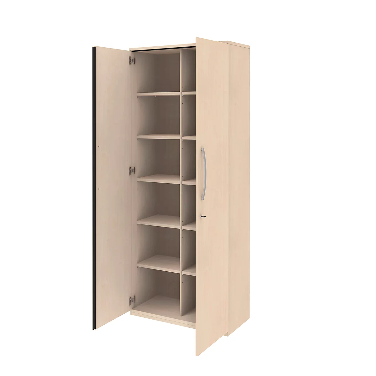 Aktenschrank BARI, 6 Ordnerhöhen, mit Mitteltrennwand, B 1000 x T 430 x H 2174 mm, Ahorn/Ahorn/Alu