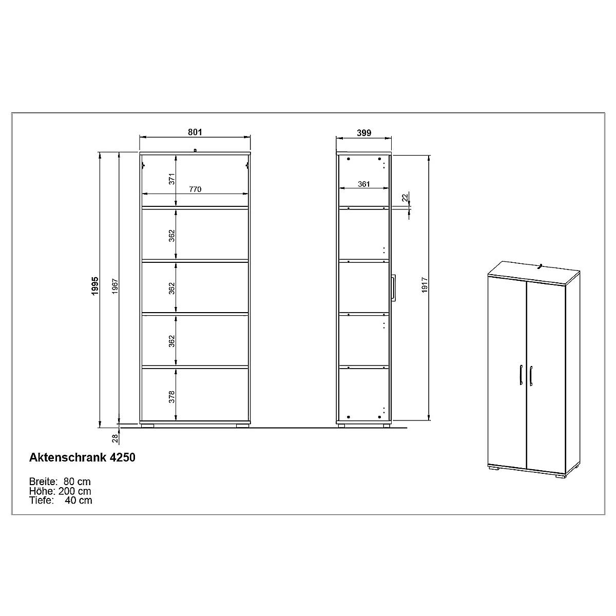 Aktenschrank Profi 2.0, 4 Einlegeböden, 5 OH, B 800 x T 400 x H 2000 mm, lichtgrau