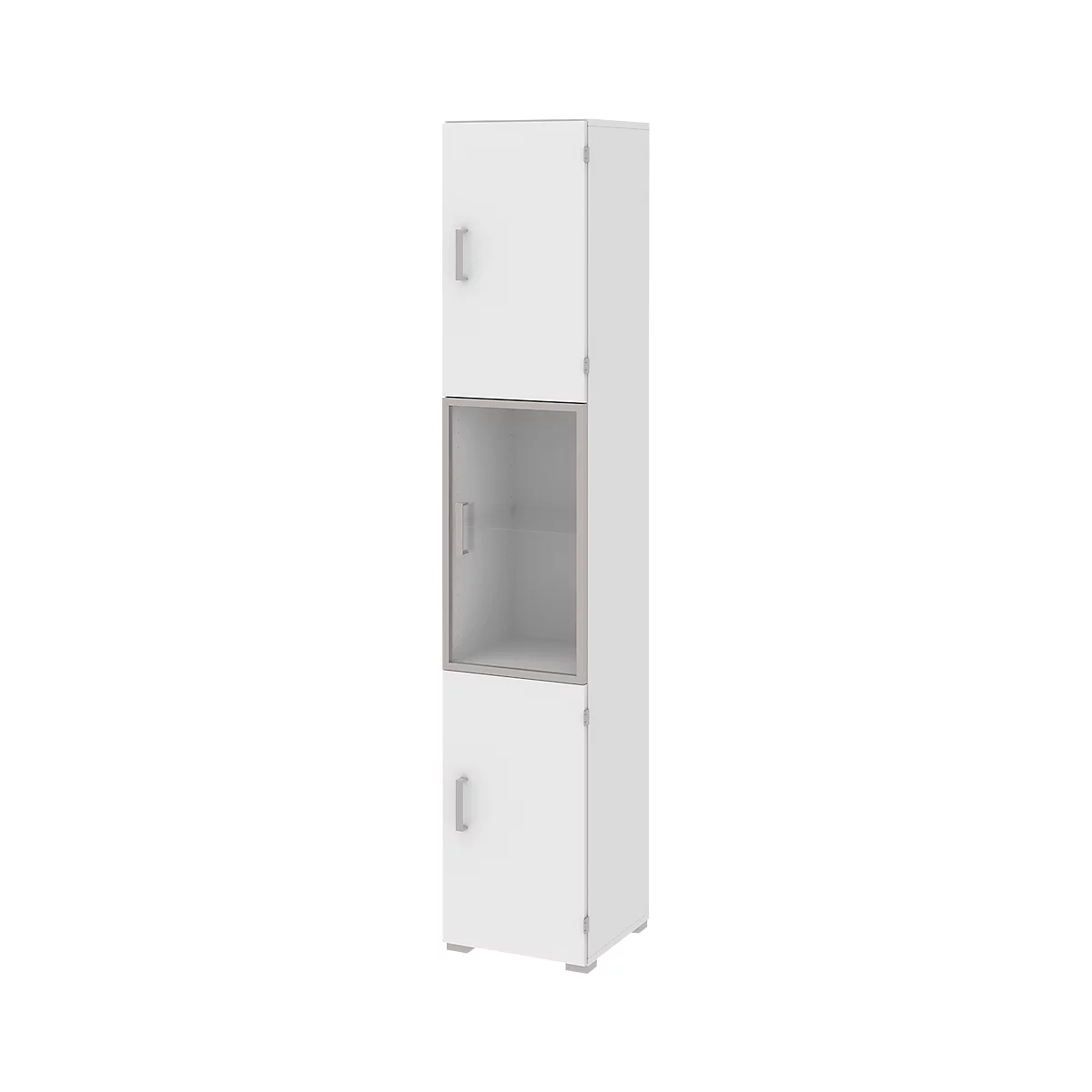 Aktenschrank TEQSTYLE, 6 OH, Glastür rechts, B 400 x T 419 x H 2185 mm, weiß/weiß