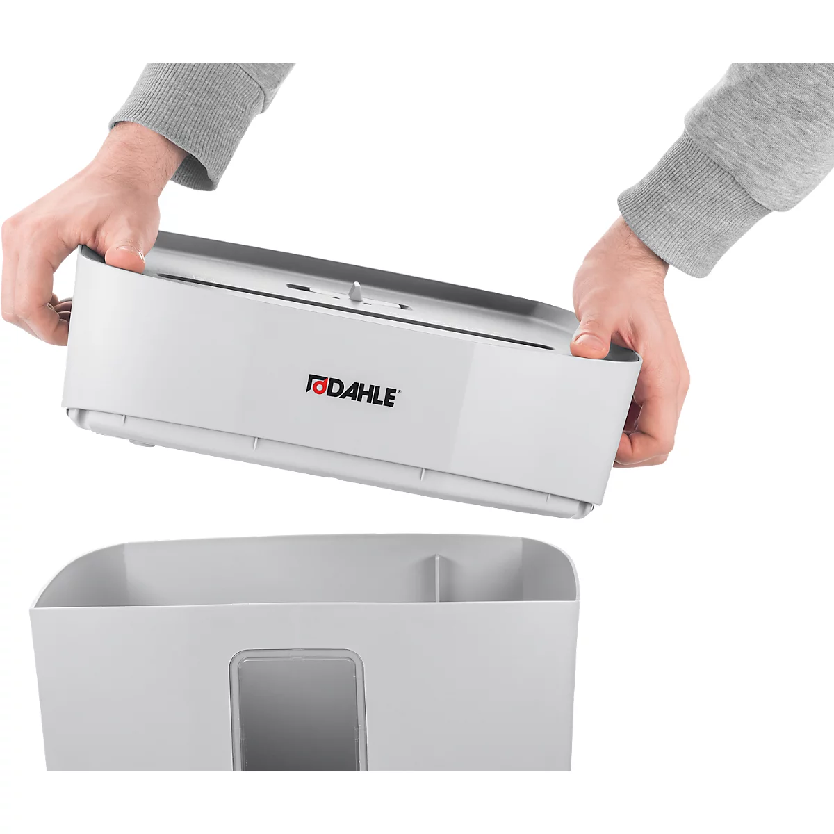 Aktenvernichter Dahle PaperSAFE 100, Partikelschnitt 5 x 18 mm, P-4, 12 l, 5 Blatt Schnittleistung, grau