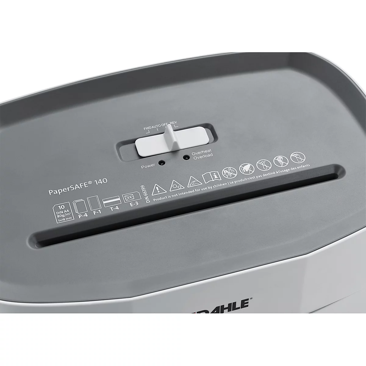 Aktenvernichter Dahle PaperSAFE 140, Partikelschnitt 5 x 18 mm, P-4, 12 l, 10 Blatt Schnittleistung, B 347 x T 217 x H 366 mm